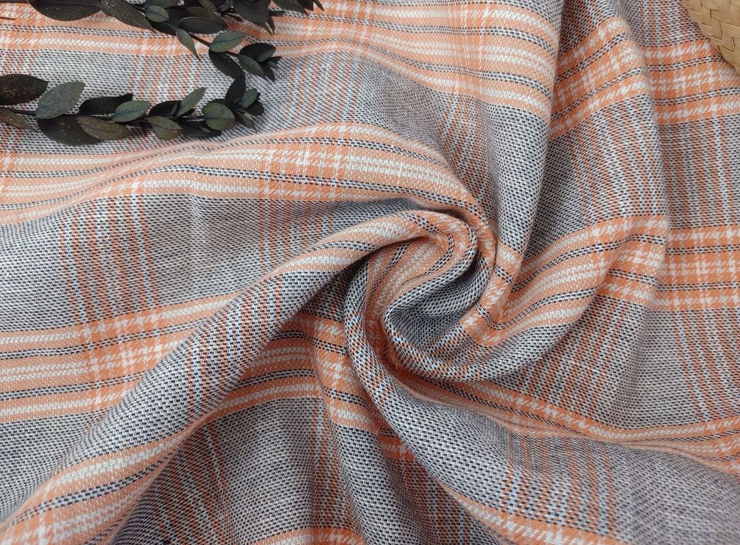 Linen Cotton Twill Plaid Fabric 6113 6114 - The Linen Lab - Orange