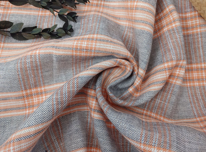 Linen Cotton Twill Plaid Fabric 6113 6114 - The Linen Lab - Orange