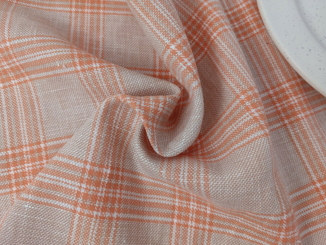 Linen Cotton Twill Plaid Fabric 6113 6114 - The Linen Lab - Orange