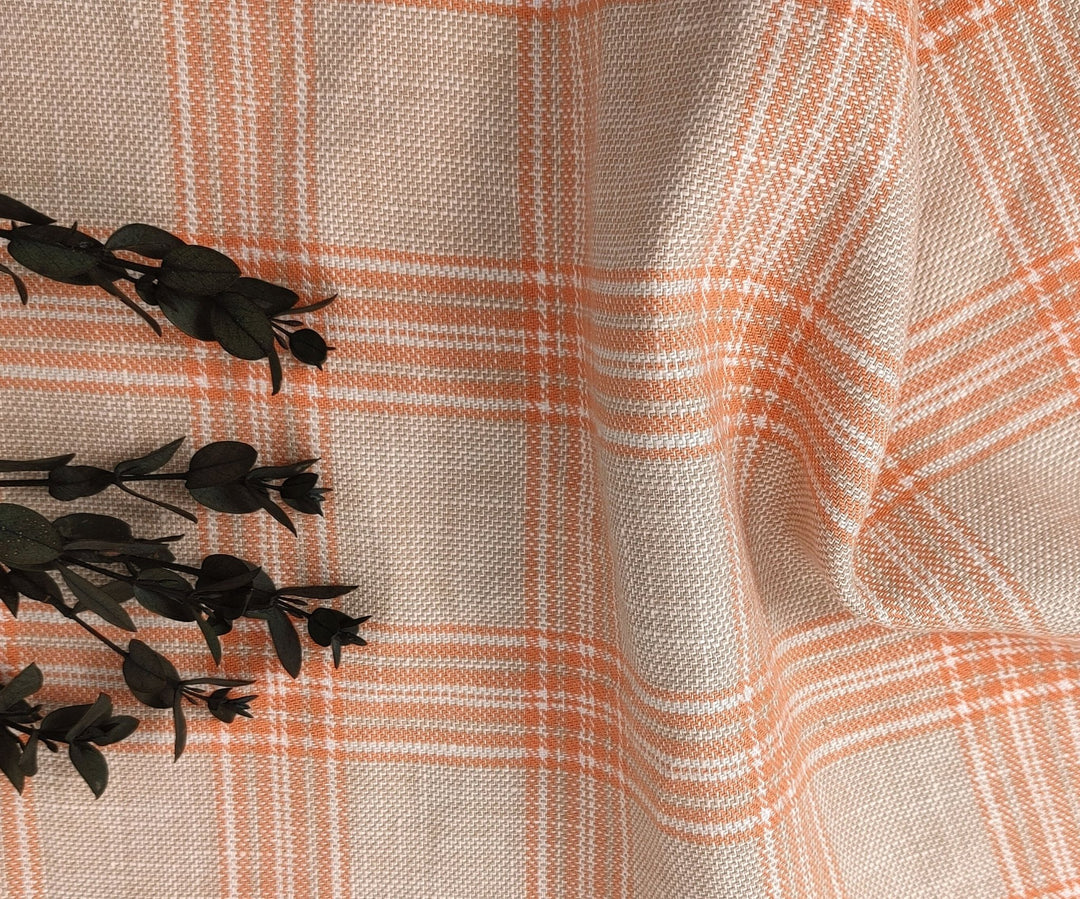Linen Cotton Twill Plaid Fabric 6113 6114 - The Linen Lab - Orange
