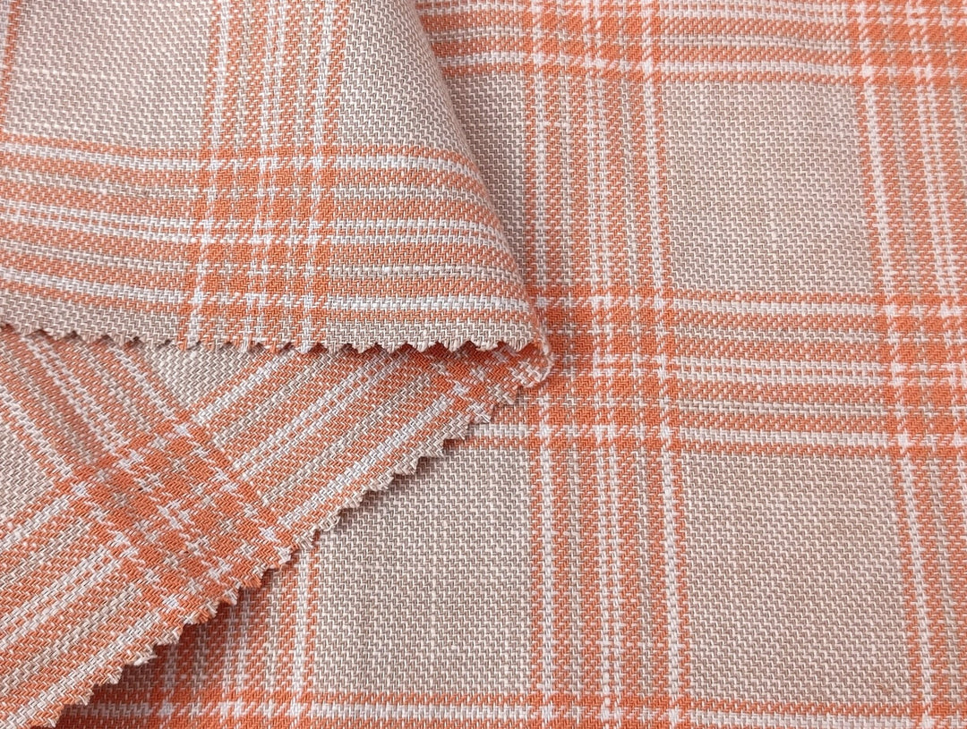 Linen Cotton Twill Plaid Fabric 6113 6114 - The Linen Lab - Orange