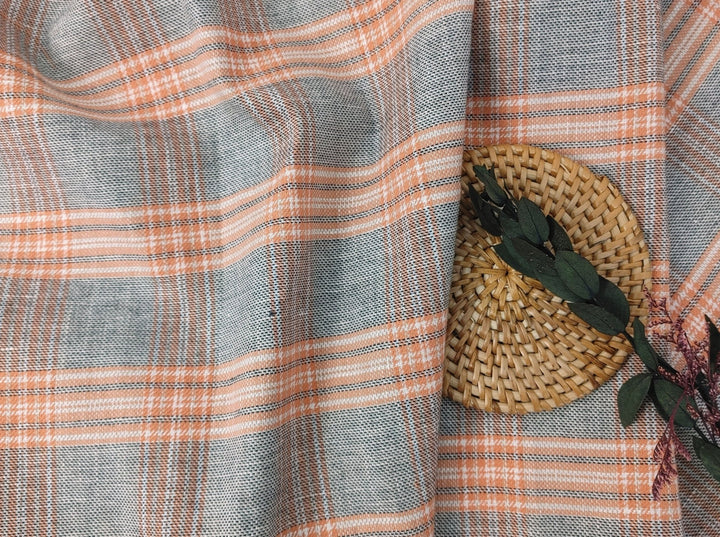 Linen Cotton Twill Plaid Fabric 6113 6114 - The Linen Lab - Orange