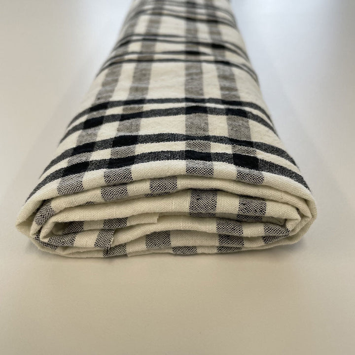 Linen Cotton White and Black Simple Check Fabric (6683) - The Linen Lab - white & black