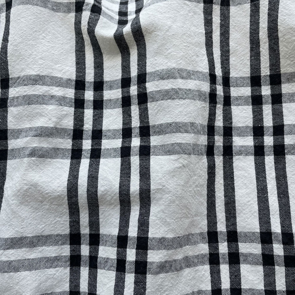 Linen Cotton White and Black Simple Check Fabric (6683) - The Linen Lab - white & black