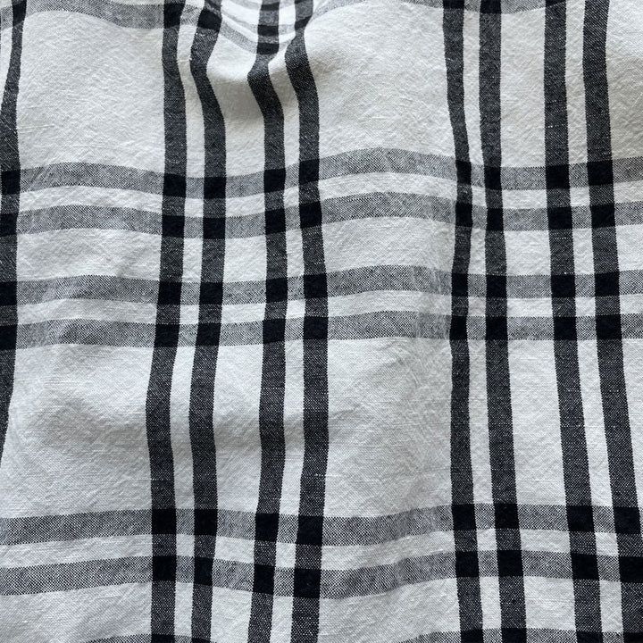 Linen Cotton White and Black Simple Check Fabric (6683) - The Linen Lab - white & black