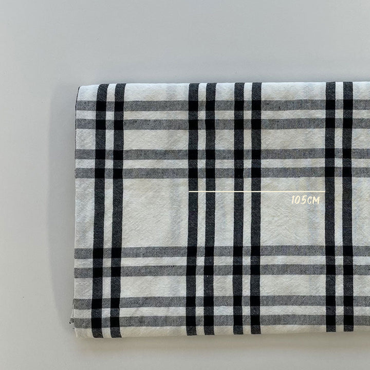 Linen Cotton White and Black Simple Check Fabric (6683) - The Linen Lab - white & black