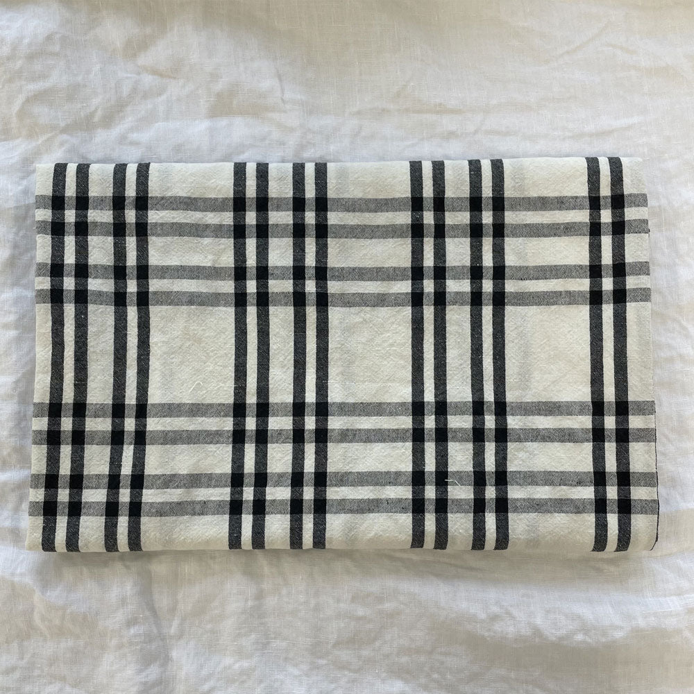 Linen Cotton White and Black Simple Check Fabric (6683) - The Linen Lab - white & black