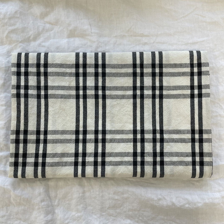 Linen Cotton White and Black Simple Check Fabric (6683) - The Linen Lab - white & black
