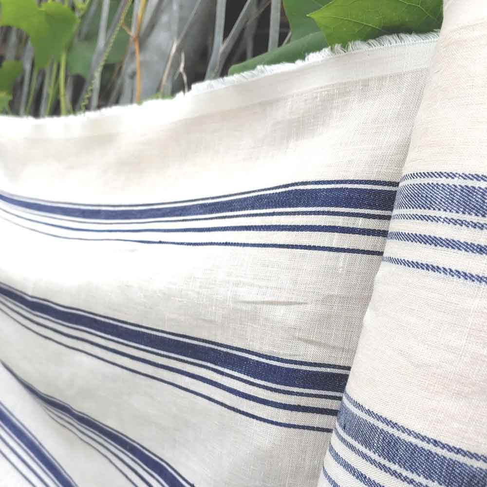 Linen Dobby Vintage Stripe Fabric (4707 6288 7116) - The Linen Lab - Navy