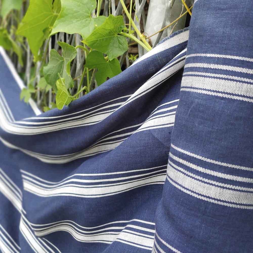 Linen Dobby Vintage Stripe Fabric (4707 6288 7116) - The Linen Lab - Navy
