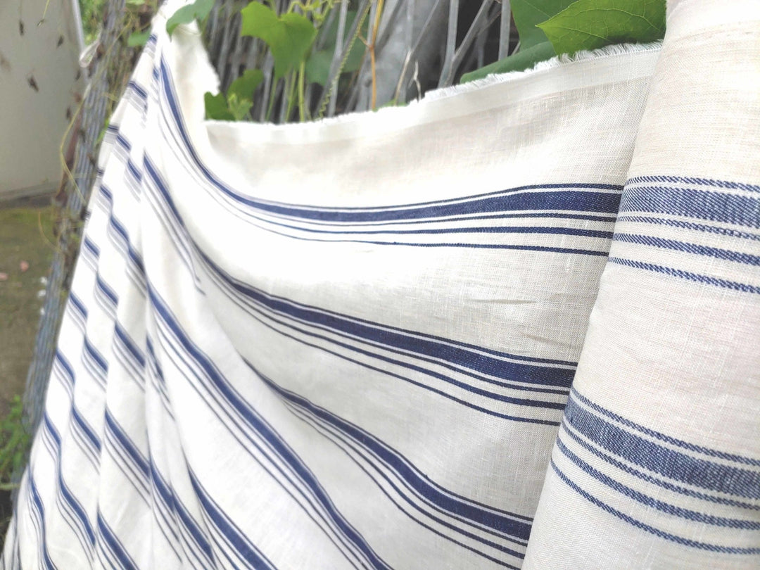 Linen Dobby Vintage Stripe Fabric (4707 6288 7116) - The Linen Lab - Beige