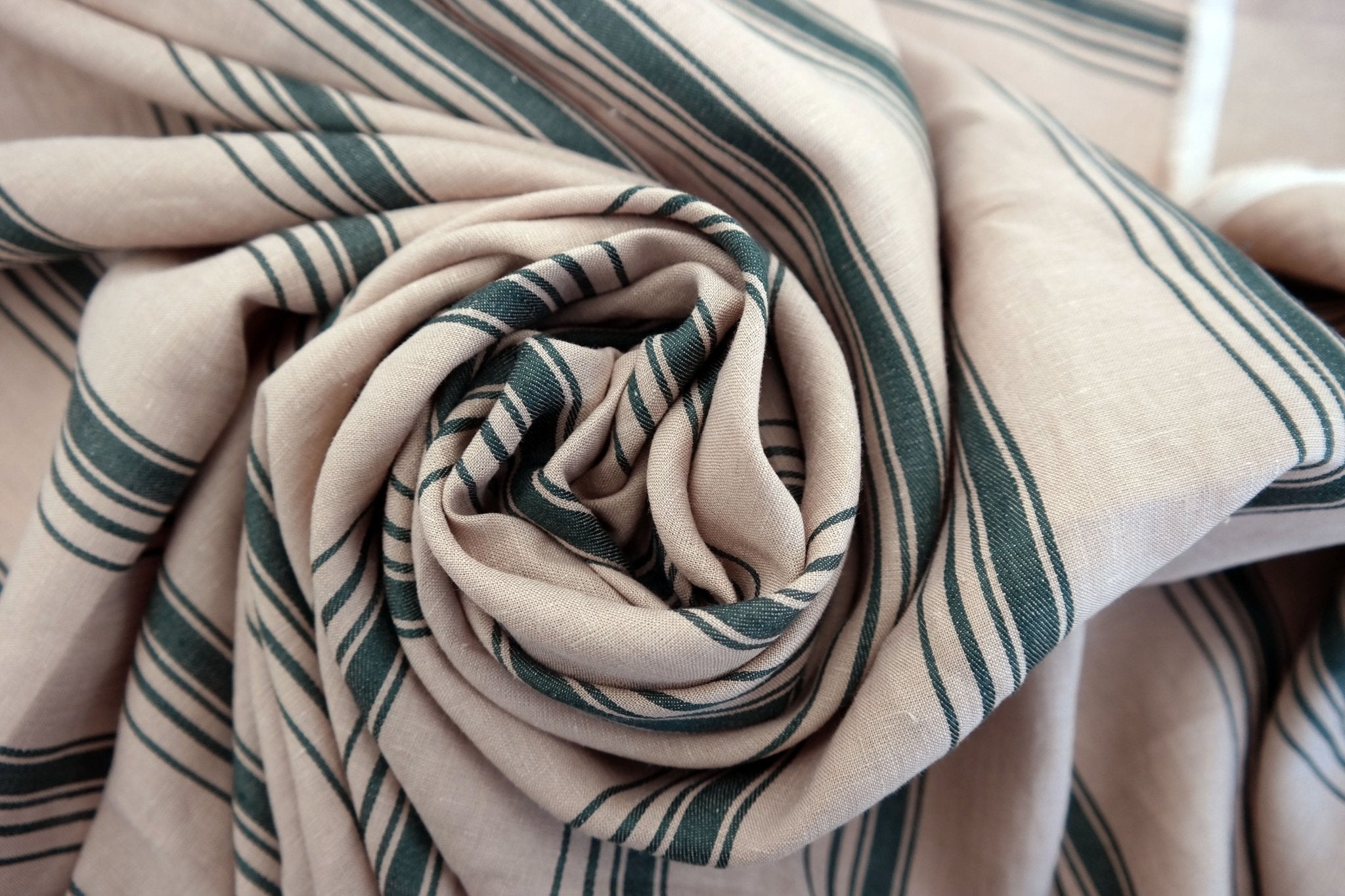 Linen Dobby Vintage Stripe Fabric (4707 6288 7116) - The Linen Lab - Green