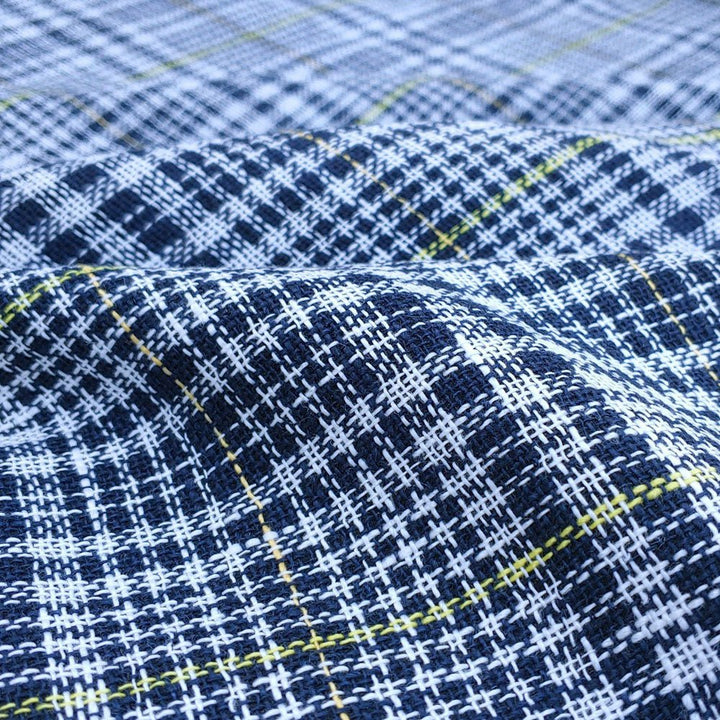 Linen Double Face Glen Plaid Fabric (5983) - The Linen Lab - Navy