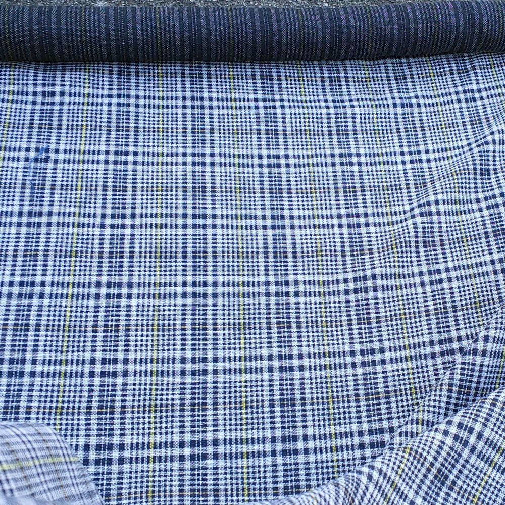 Linen Double Face Glen Plaid Fabric (5983) - The Linen Lab - Navy