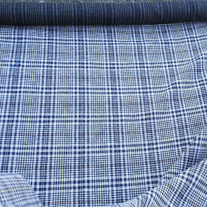 Linen Double Face Glen Plaid Fabric (5983) - The Linen Lab - Navy