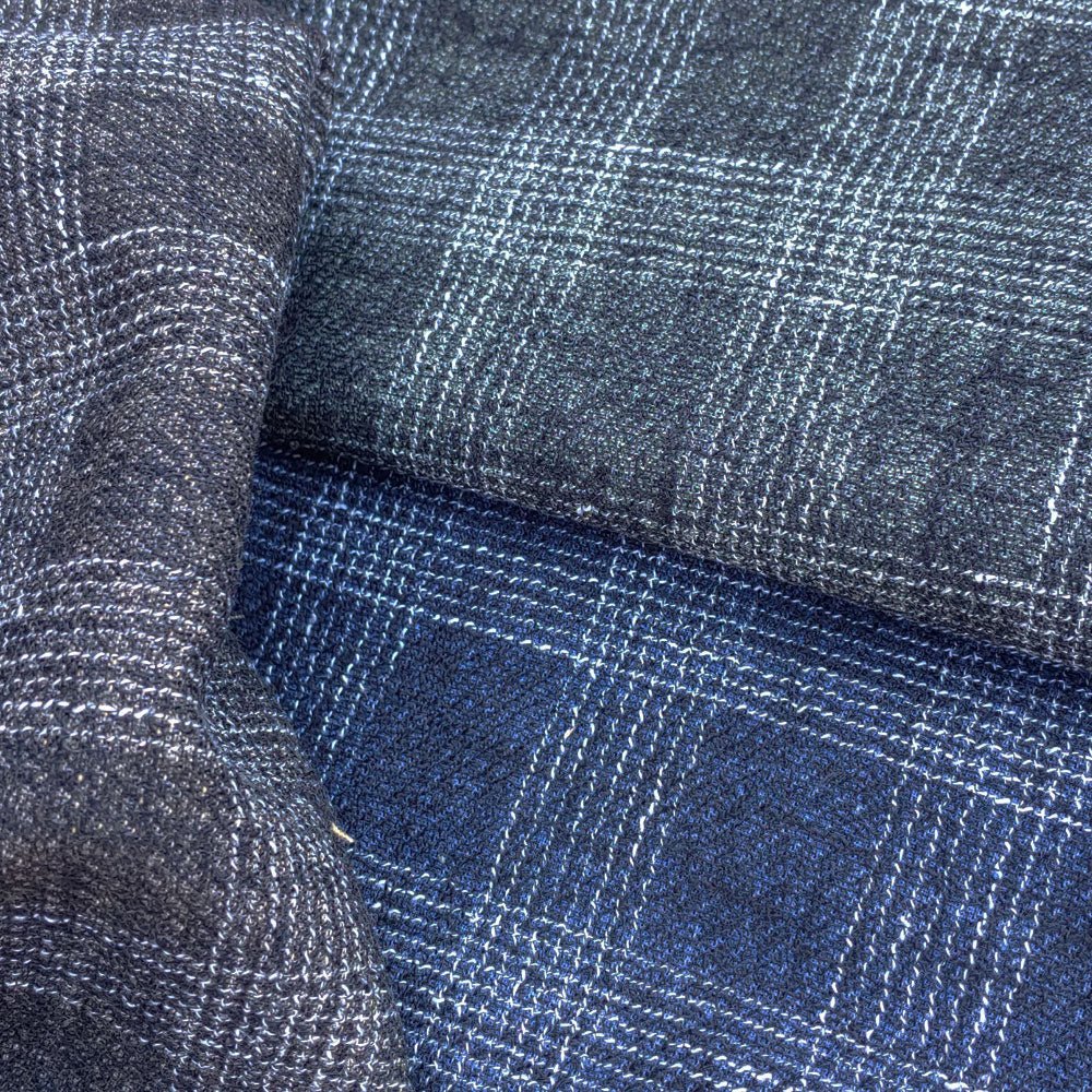 Linen Double Face Tweed Plaid Fabric (6004 6409 6410) - The Linen Lab - Navy