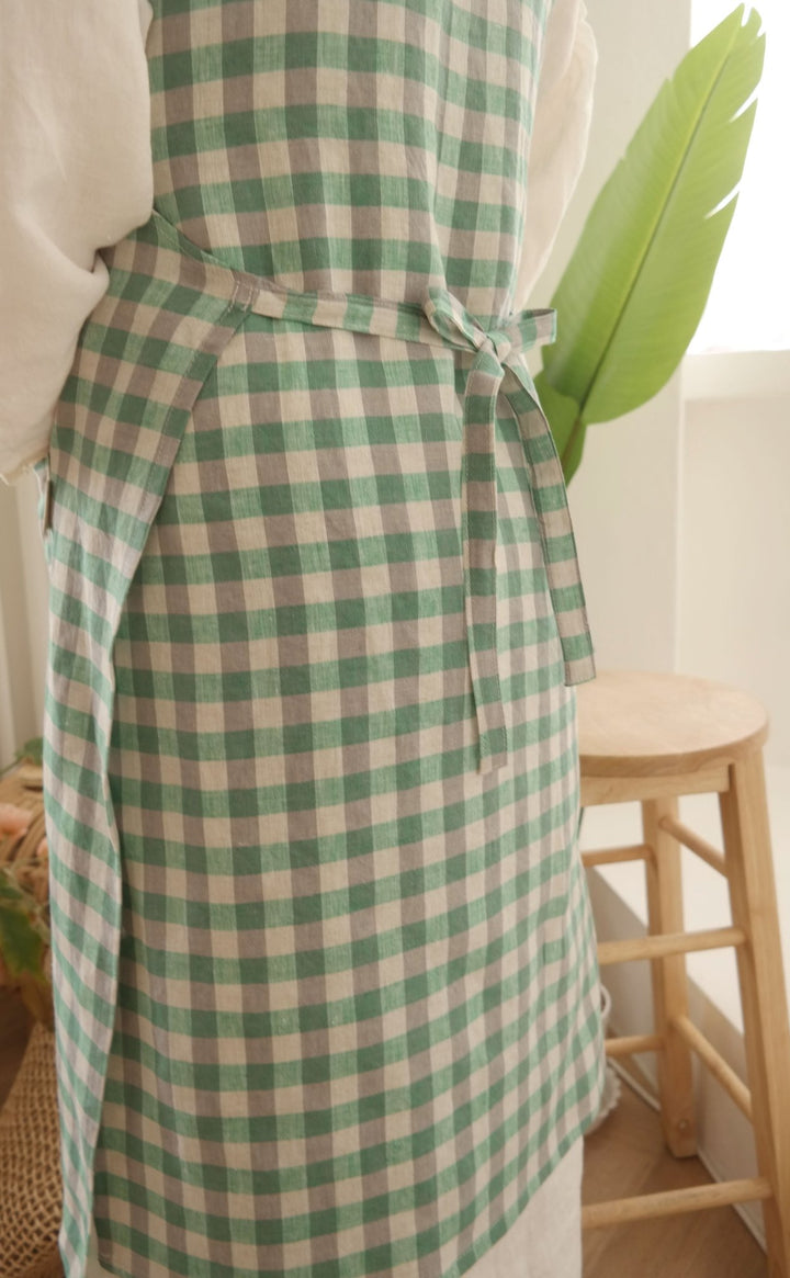 Linen Fabric Green Gingham Check 6393 - The Linen Lab - Green 6393