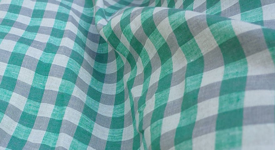 Linen Fabric Green Gingham Check 6393 - The Linen Lab - Green 6393