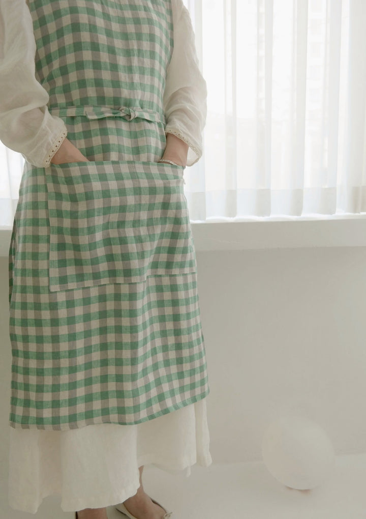 Linen Fabric Green Gingham Check 6393 - The Linen Lab - Green 6393