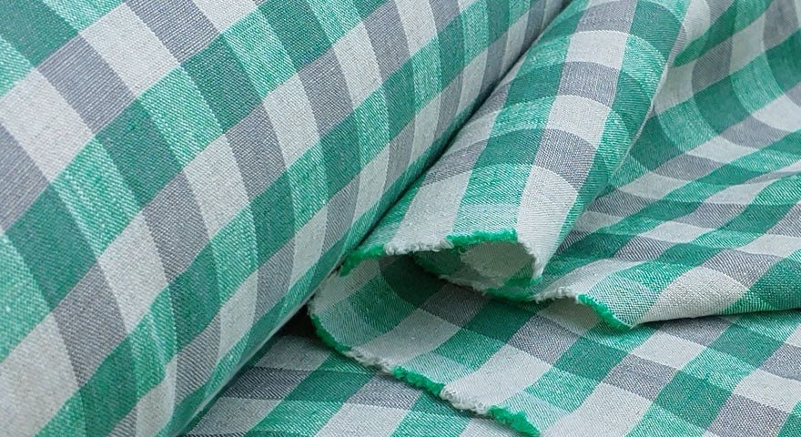 Linen Fabric Green Gingham Check 6393 - The Linen Lab - Green 6393