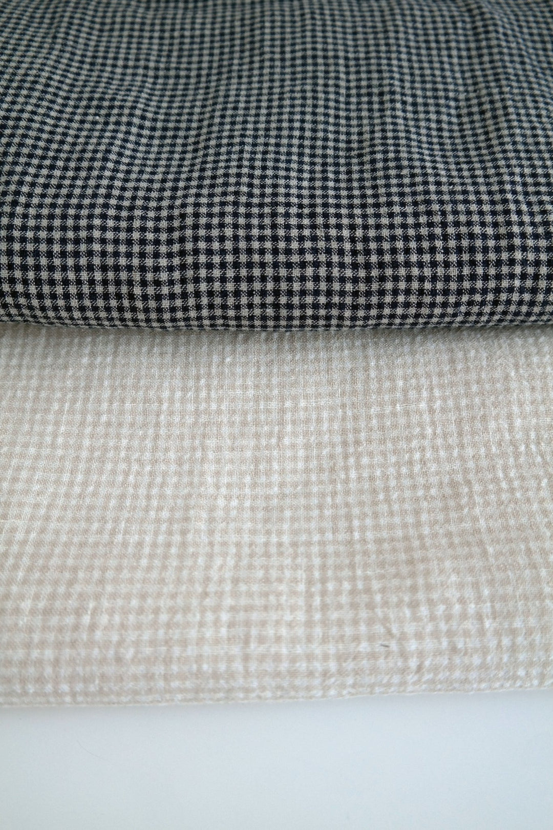 Linen Fabric Seersucker Gingham Check 7161 7235 - The Linen Lab - Beige 7161