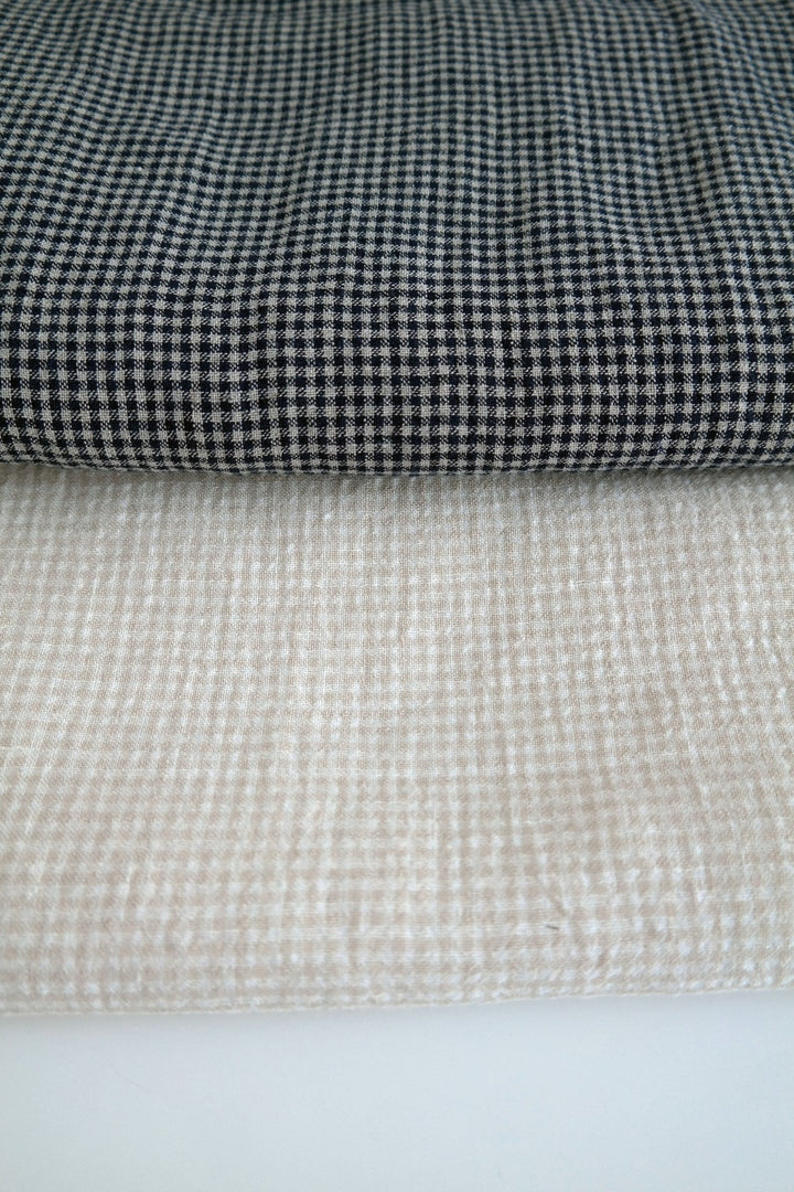 Linen Fabric Seersucker Gingham Check 7161 7235 - The Linen Lab - Beige 7161
