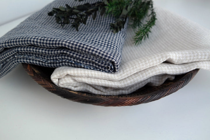 Linen Fabric Seersucker Gingham Check 7161 7235 - The Linen Lab - Navy 7235