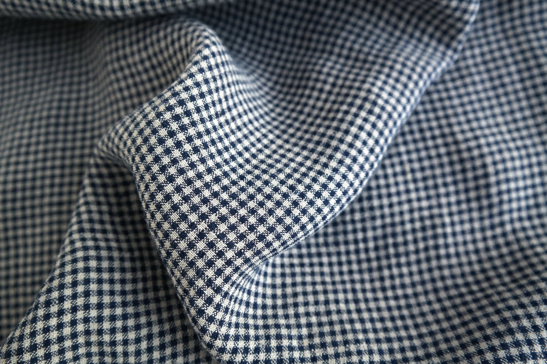 Linen Fabric Seersucker Gingham Check 7161 7235 - The Linen Lab - Navy 7235