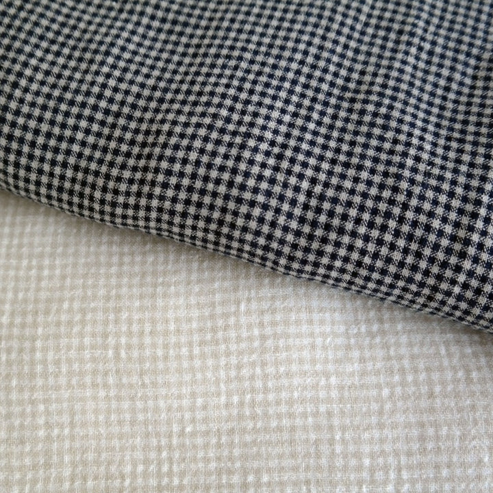 Linen Fabric Seersucker Gingham Check 7161 7235 - The Linen Lab - Beige 7161