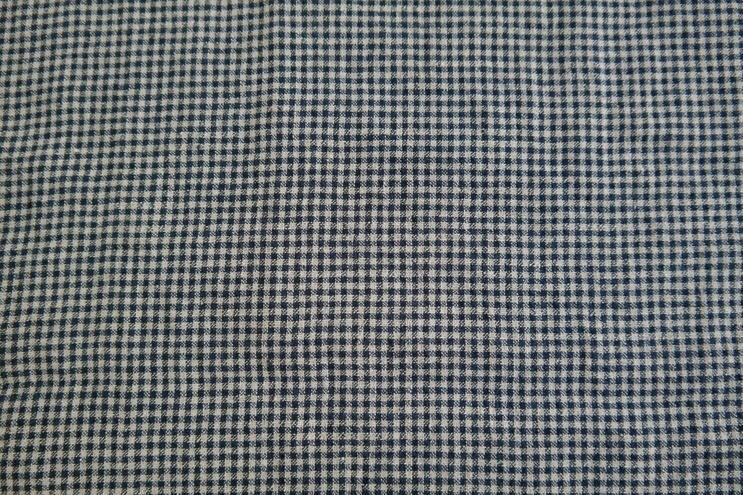 Linen Fabric Seersucker Gingham Check 7161 7235 - The Linen Lab - Navy 7235