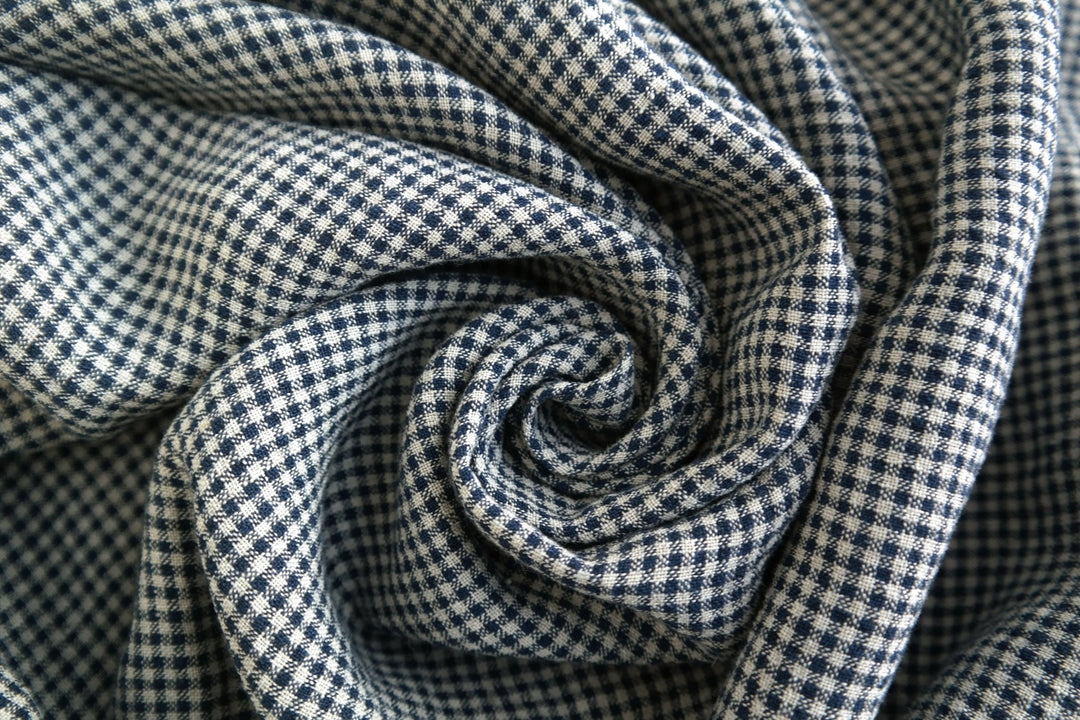 Linen Fabric Seersucker Gingham Check 7161 7235 - The Linen Lab - Beige 7161