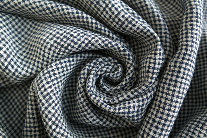 Linen Fabric Seersucker Gingham Check 7161 7235 - The Linen Lab - Beige 7161
