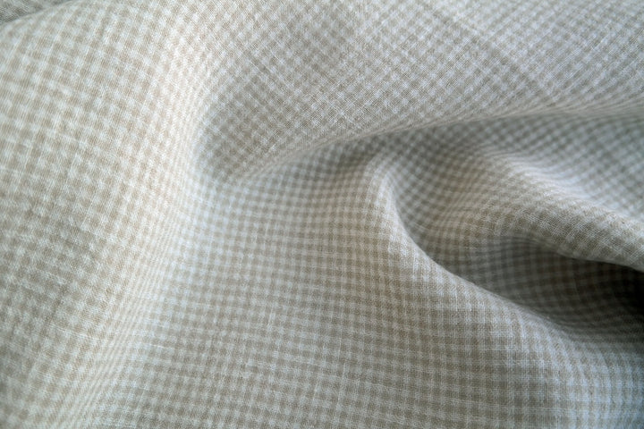 Linen Fabric Seersucker Gingham Check 7161 7235 - The Linen Lab - Beige 7161