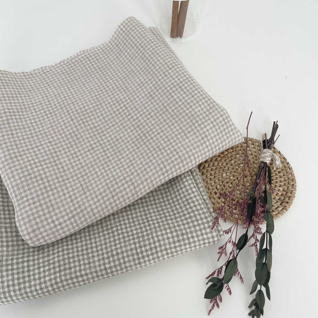 Linen Fabric Seersucker Gingham Check 7328 7329 - The Linen Lab - Beige