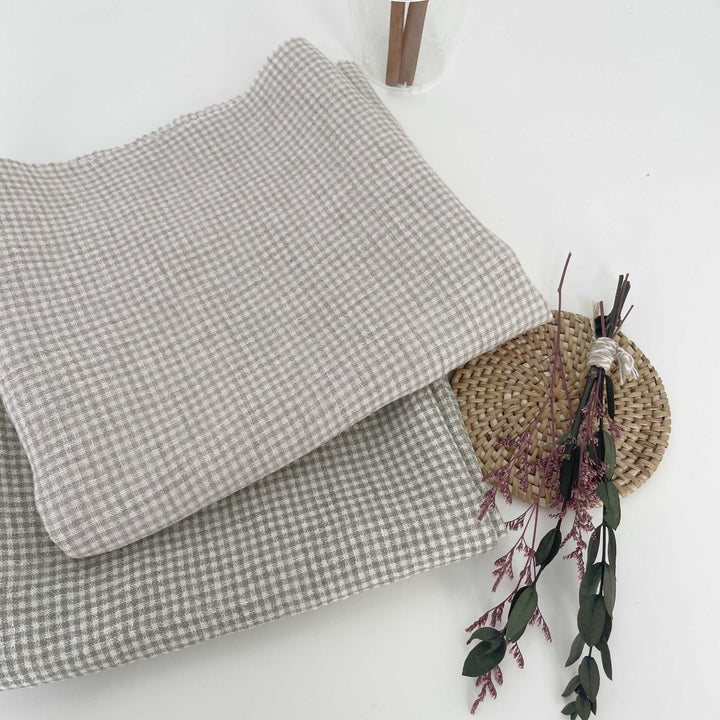 Linen Fabric Seersucker Gingham Check 7328 7329 - The Linen Lab - Beige