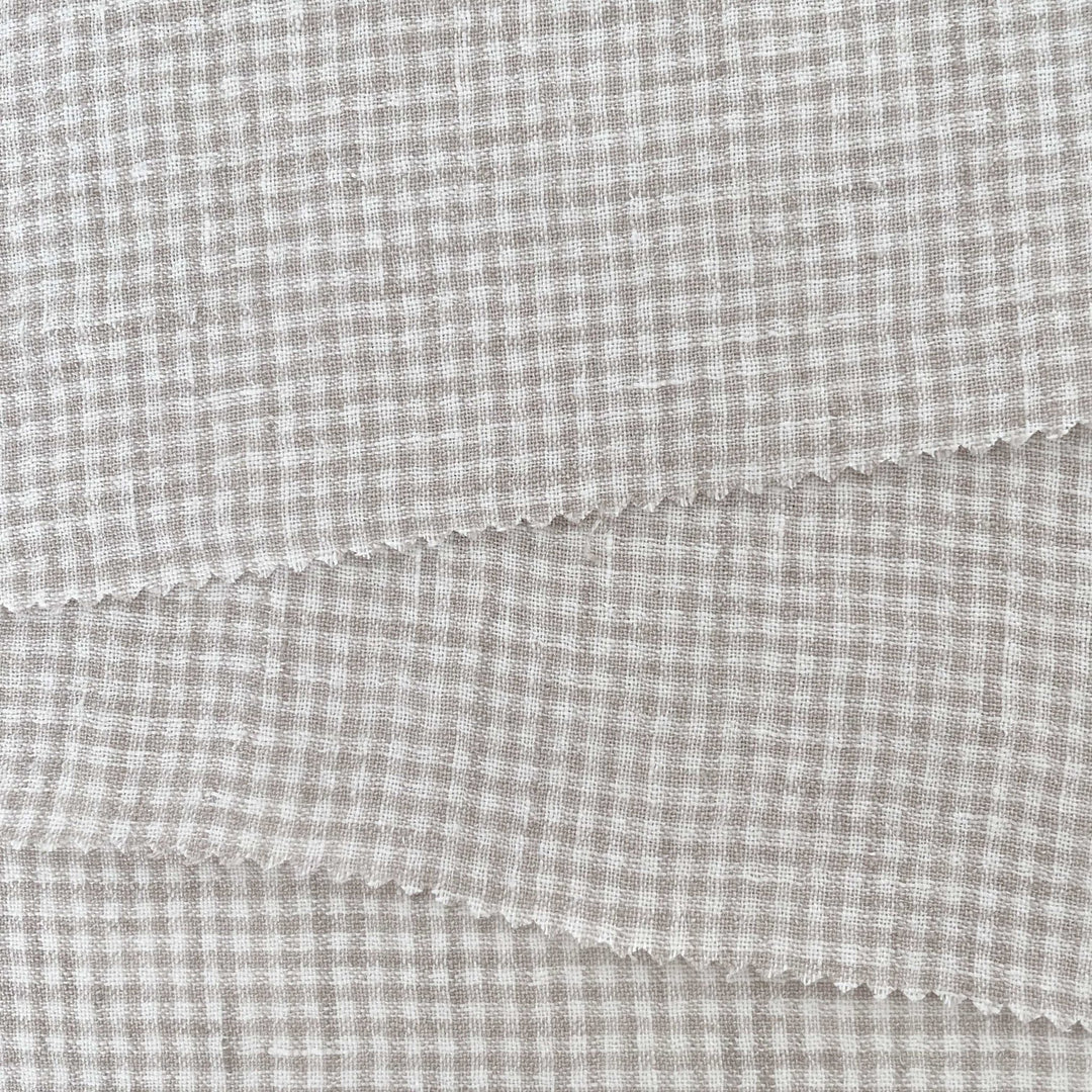 Linen Fabric Seersucker Gingham Check 7328 7329 - The Linen Lab - Beige
