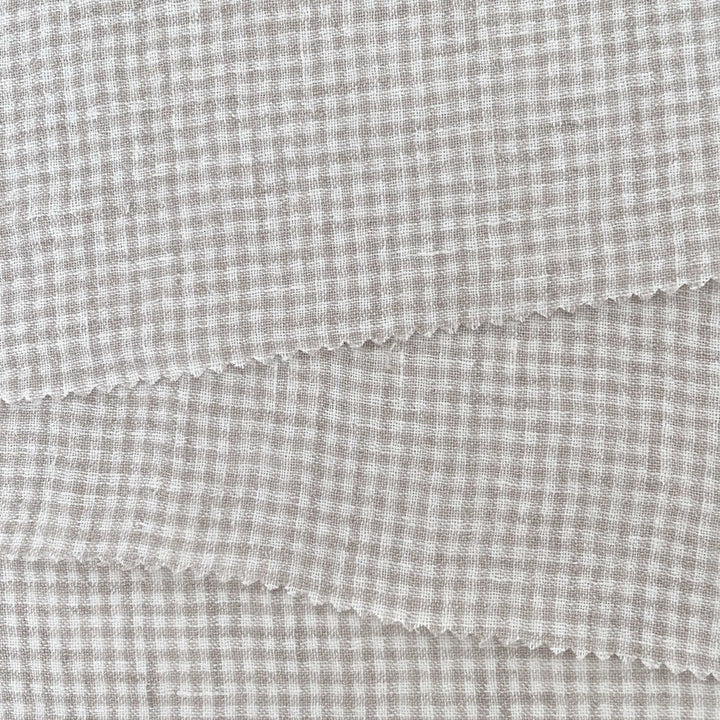 Linen Fabric Seersucker Gingham Check 7328 7329 - The Linen Lab - Beige