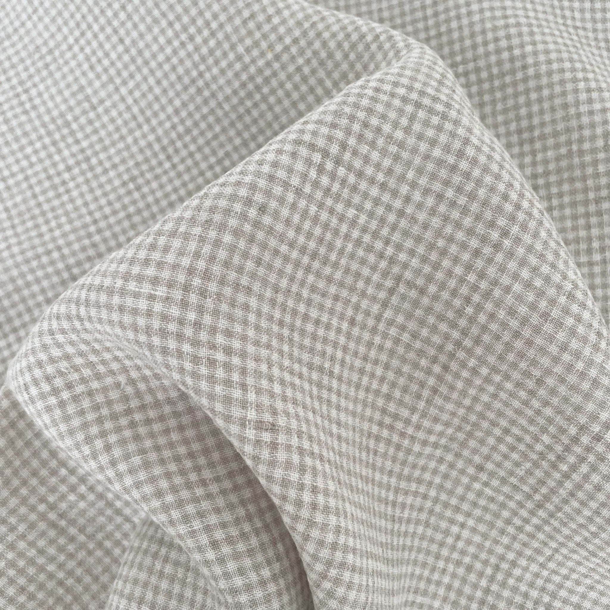 Linen Fabric Seersucker Gingham Check 7328 7329 - The Linen Lab - Beige