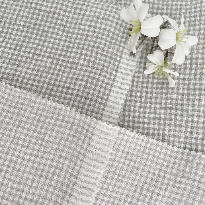 Linen Fabric Seersucker Gingham Check 7328 7329 - The Linen Lab - Beige