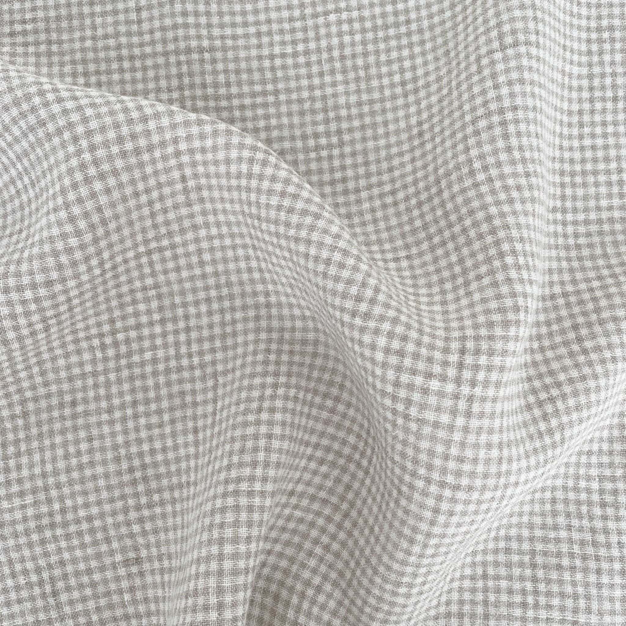 Linen Fabric Seersucker Gingham Check 7328 7329 - The Linen Lab - Beige