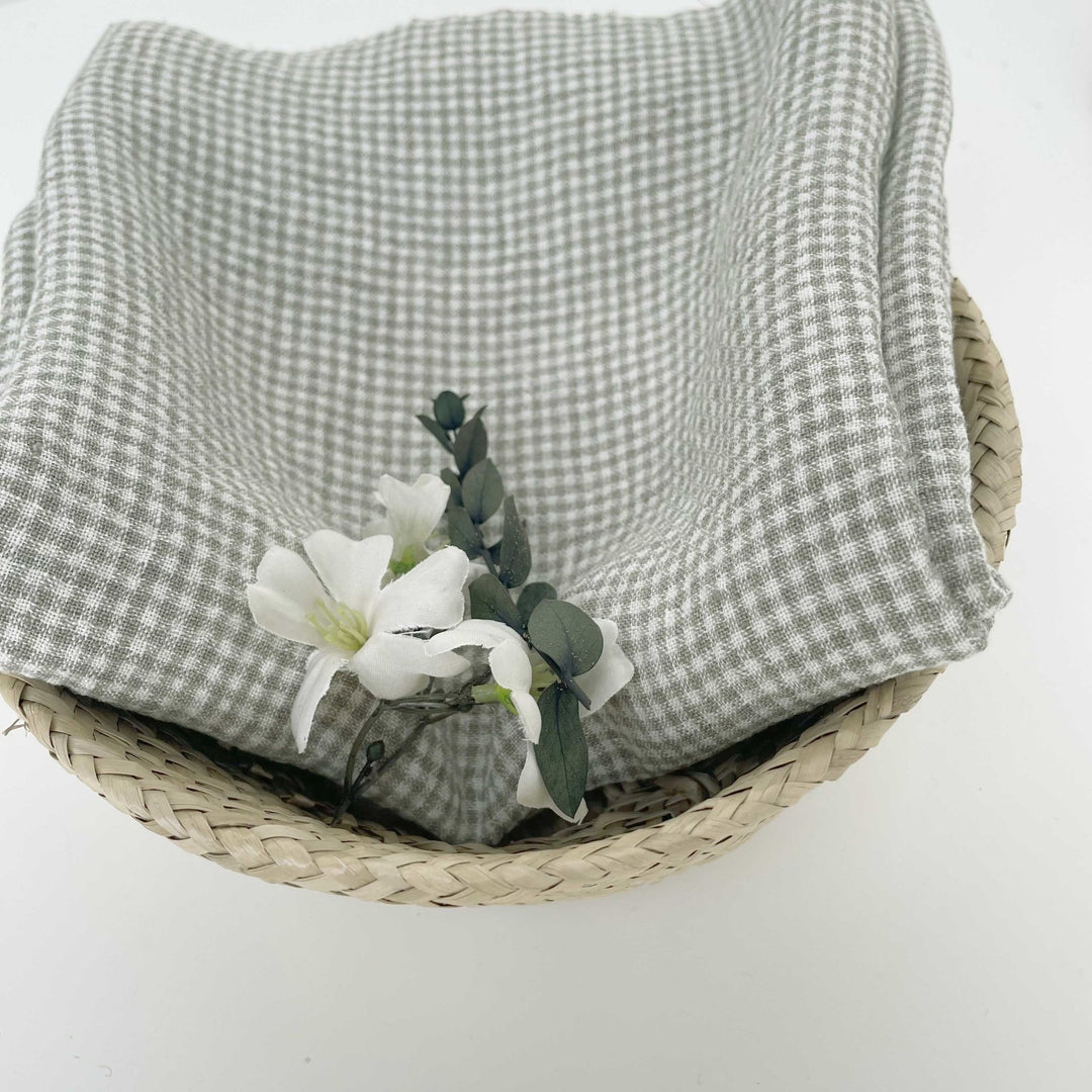 Linen Fabric Seersucker Gingham Check 7328 7329 - The Linen Lab - Beige