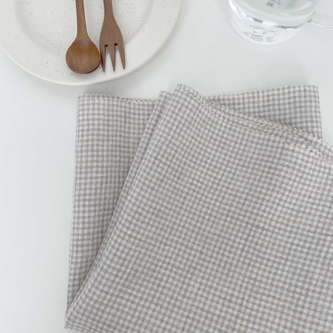 Linen Fabric Seersucker Gingham Check 7328 7329 - The Linen Lab - Beige