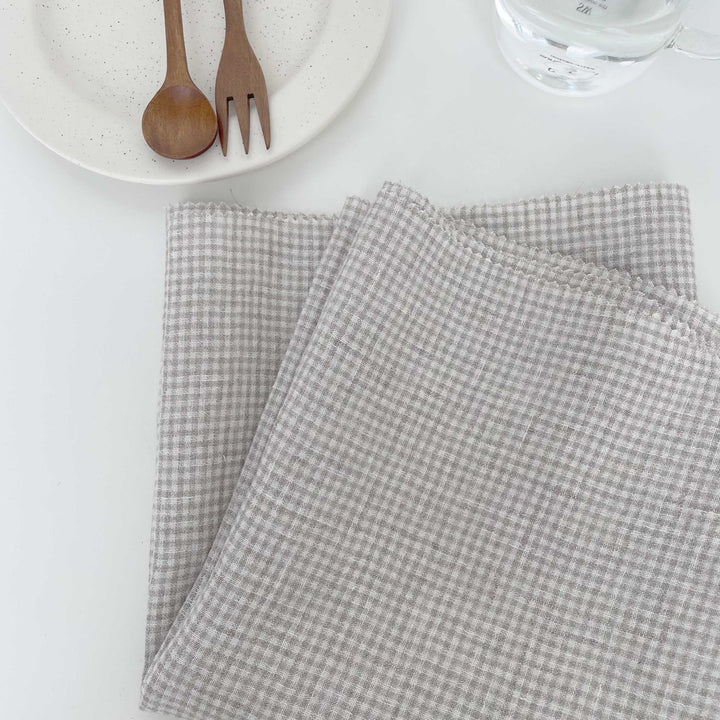 Linen Fabric Seersucker Gingham Check 7328 7329 - The Linen Lab - Beige