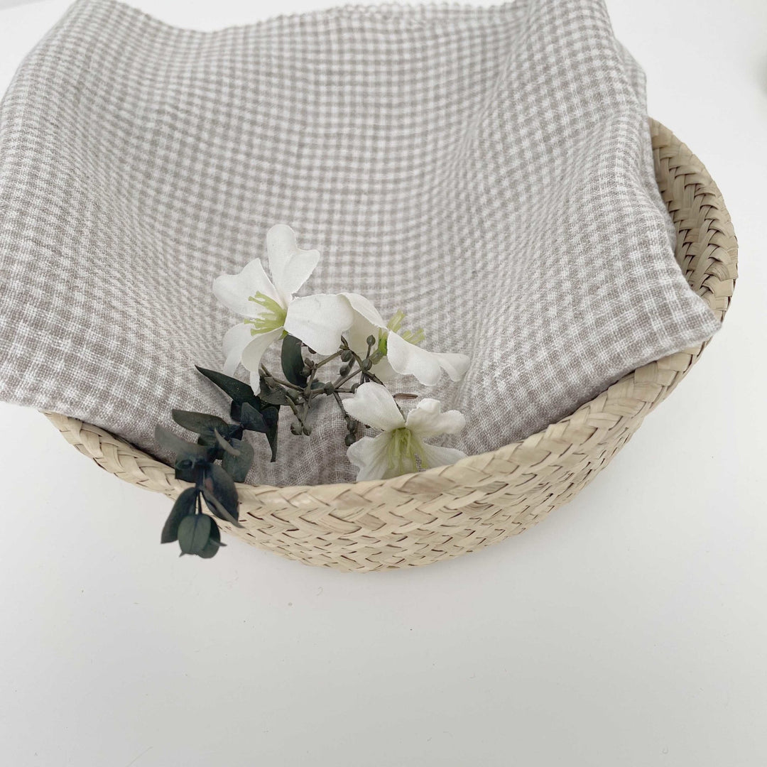 Linen Fabric Seersucker Gingham Check 7328 7329 - The Linen Lab - Beige