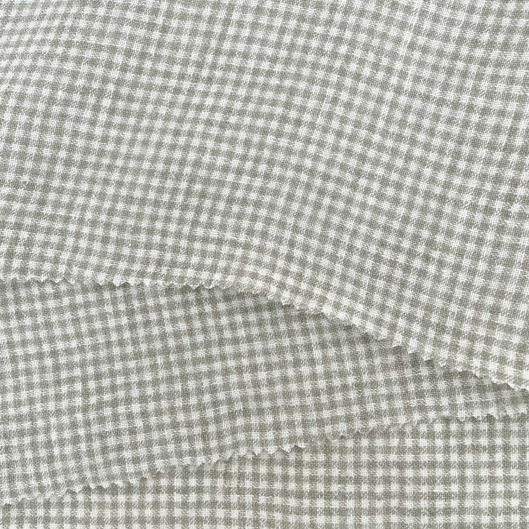 Linen Fabric Seersucker Gingham Check 7328 7329 - The Linen Lab - Khaki