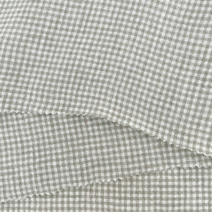 Linen Fabric Seersucker Gingham Check 7328 7329 - The Linen Lab - Khaki