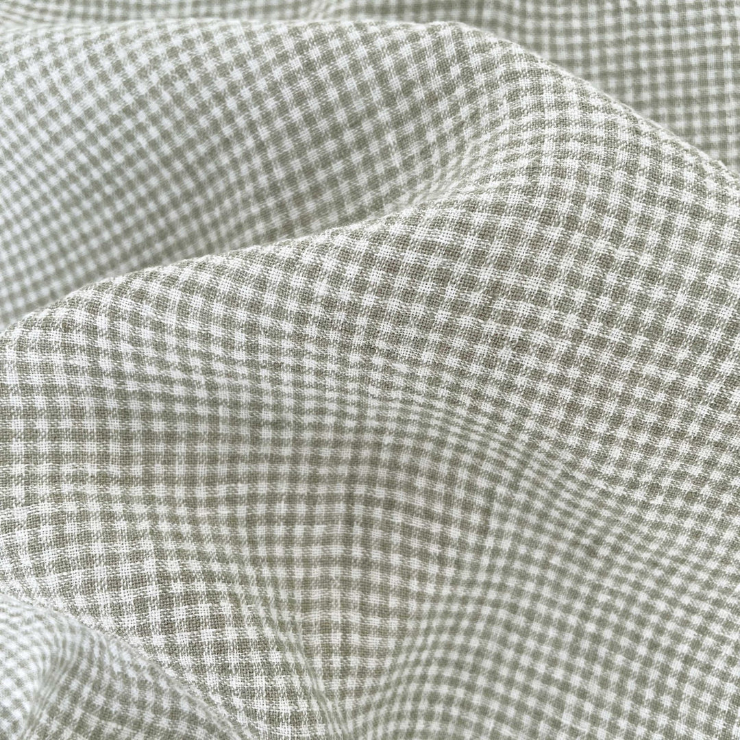 Linen Fabric Seersucker Gingham Check 7328 7329 - The Linen Lab - Khaki