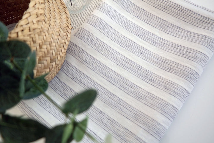Linen Fabric with Melange Stripe 7203 - The Linen Lab - white with melange stripe