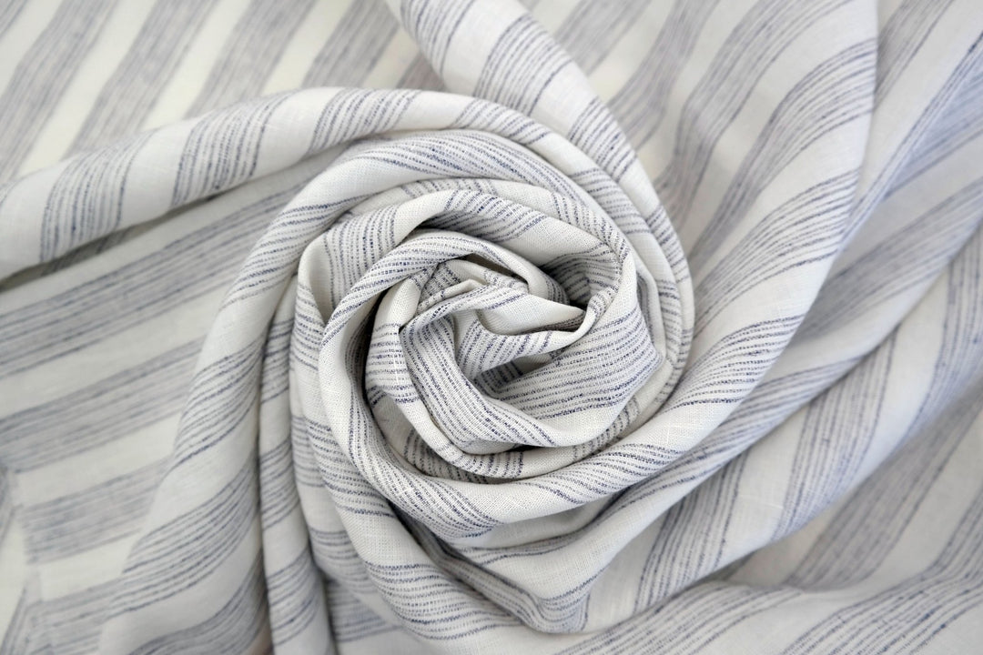 Linen Fabric with Melange Stripe 7203 - The Linen Lab - white with melange stripe