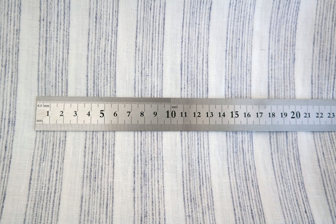 Linen Fabric with Melange Stripe 7203 - The Linen Lab - white with melange stripe
